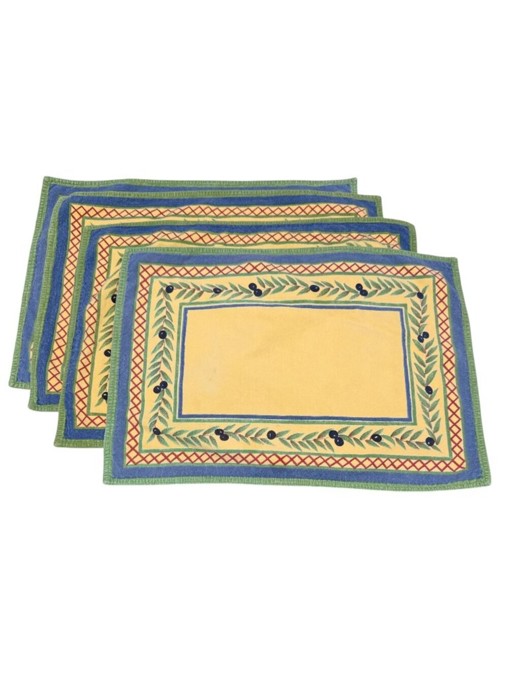 WILLIAMS SONOMA Set of 4 Placemats Cotton Fabric French Country Tuscan Olives